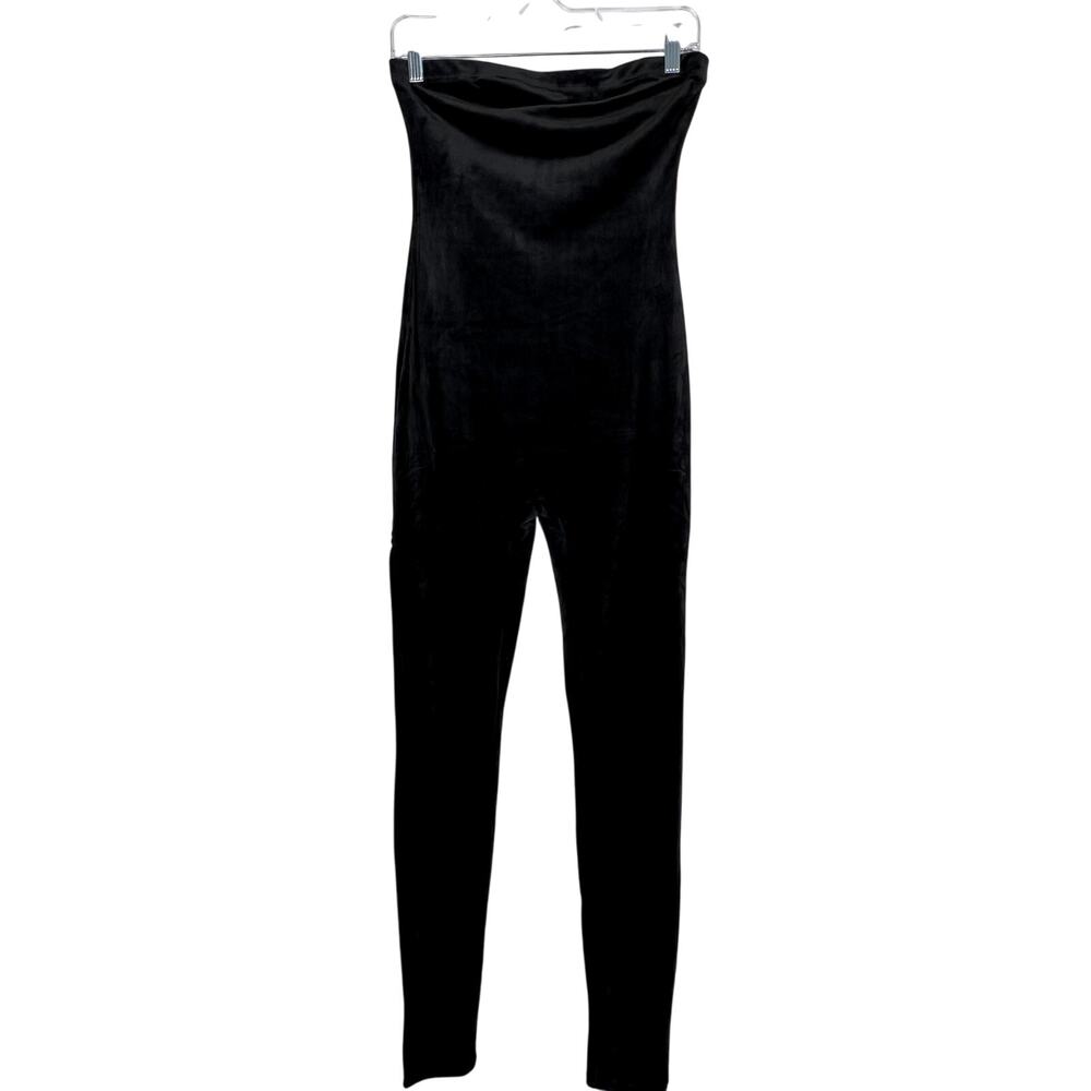 Fashion Nova Black Velvet Strapless Curvy Sexy Winter Pull On Jumpsuit Size M
